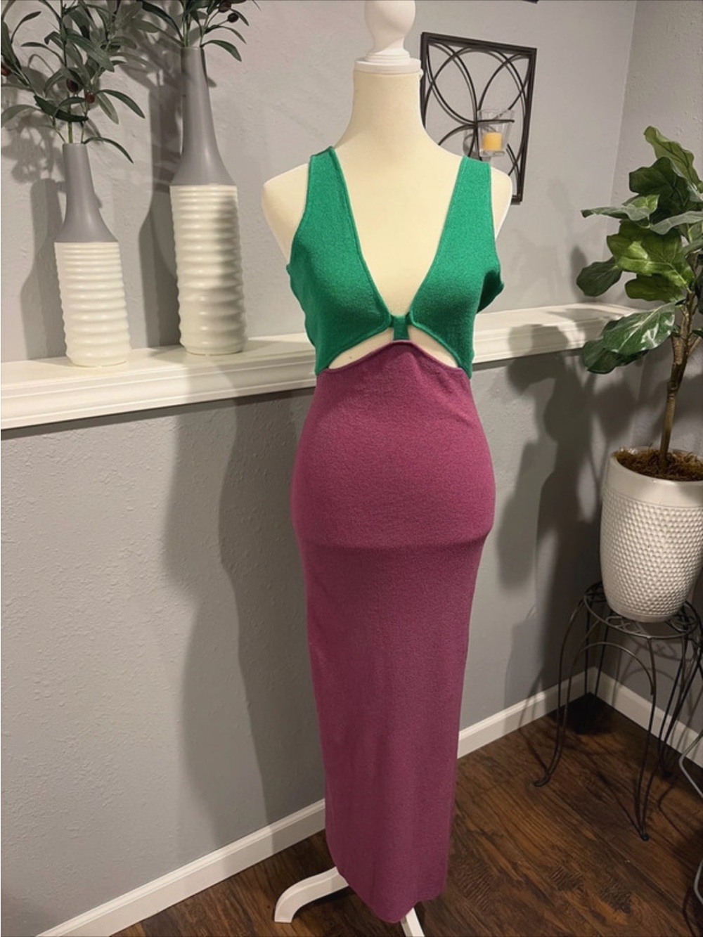 Green & Purple Cutout Maxi Dress